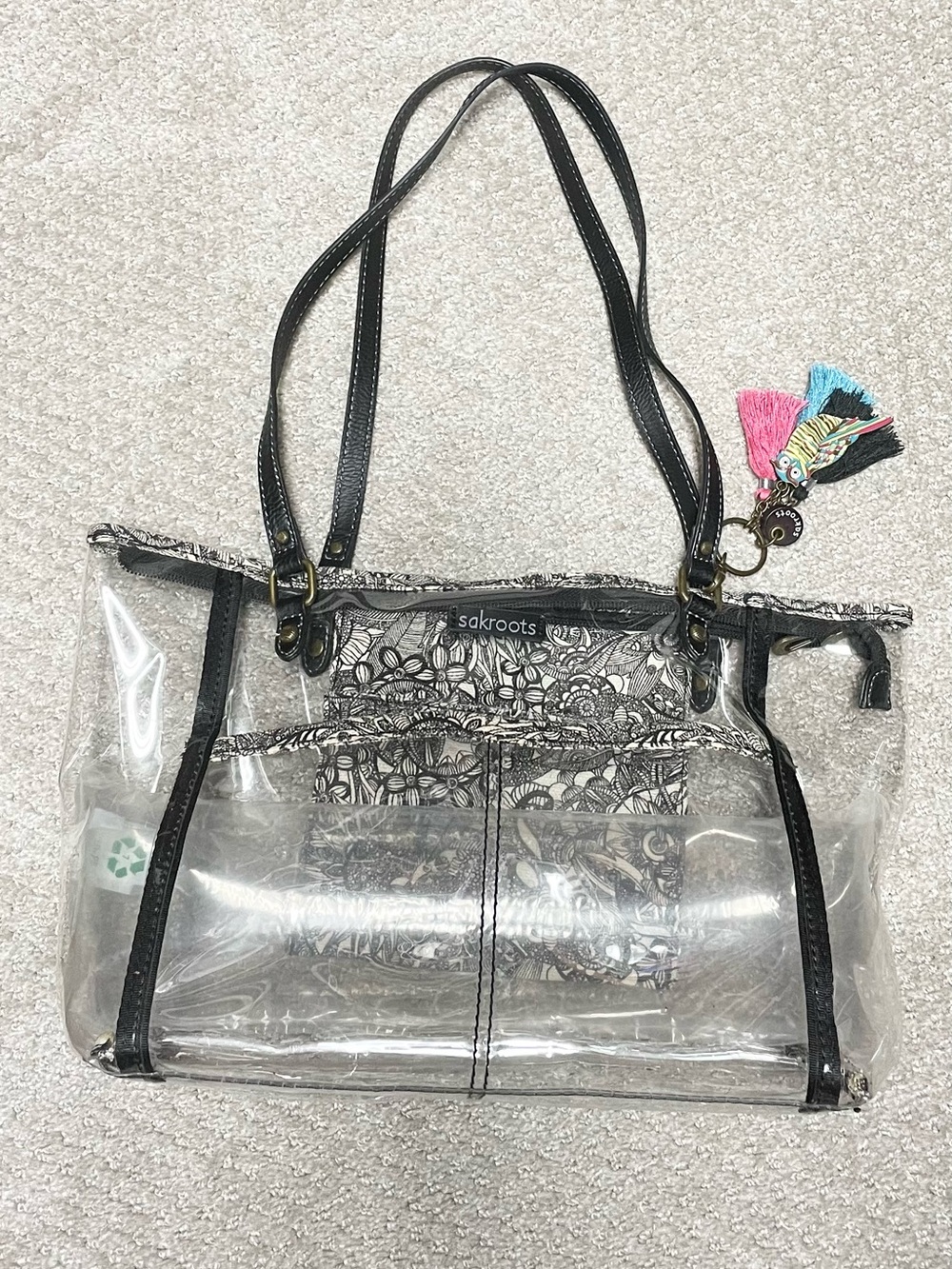 Sakroots Clear Tote with Black Trim and Multicolor Tassel